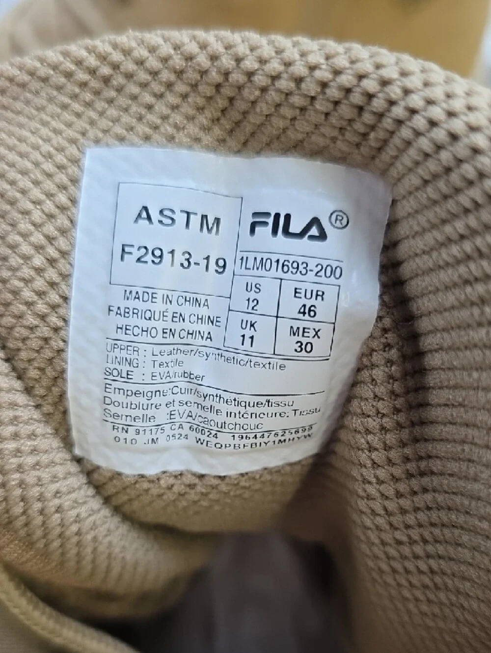 FILA Chastizer SR Men's Tactical Slip Resistant Work Boots Size 12 Tan NEW